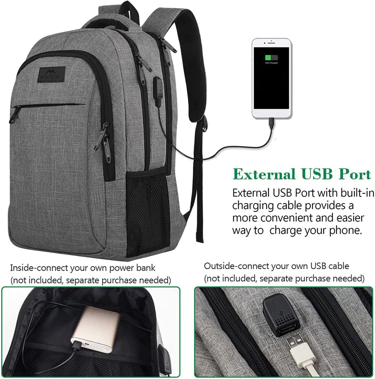 MATEIN Travel Laptop Backpack, Business Anti Theft Slim Sturdy Laptops Backpack with USB Charging Port, Water Resistant College School Computer Bag