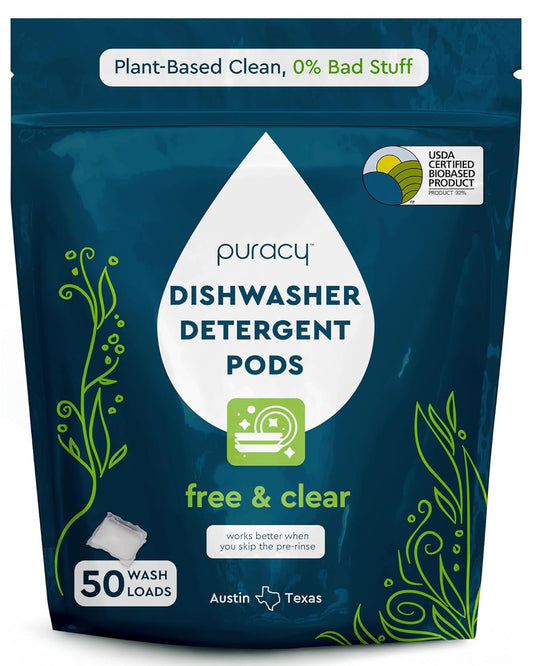 Puracy Dishwasher Pods, Natural Dishwasher Detergent, Free & Clear Dish tabs - Enzyme-Powered, Spot & Residue Free - TikTok Trend Items, Must Haves