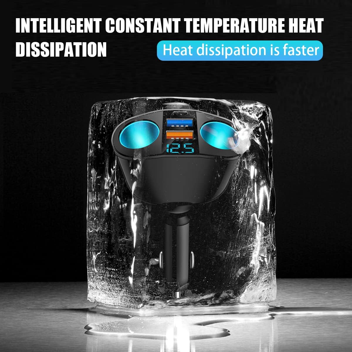 Car Cigarette Lighter Splitter, 2-Socket Cigarette Lighter Adapter with LED Voltmeter, Dual USB QC3.0 Type-C 20W PD Fast Car Charger, 12V/24V
