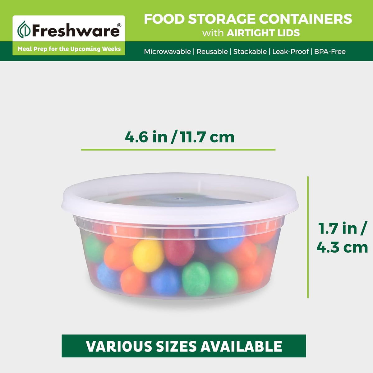 Freshware Food Storage Containers [50 Set] 8 oz Plastic Deli Containers with Lids, Slime, Soup, Meal Prep Containers | BPA Free | Stackable