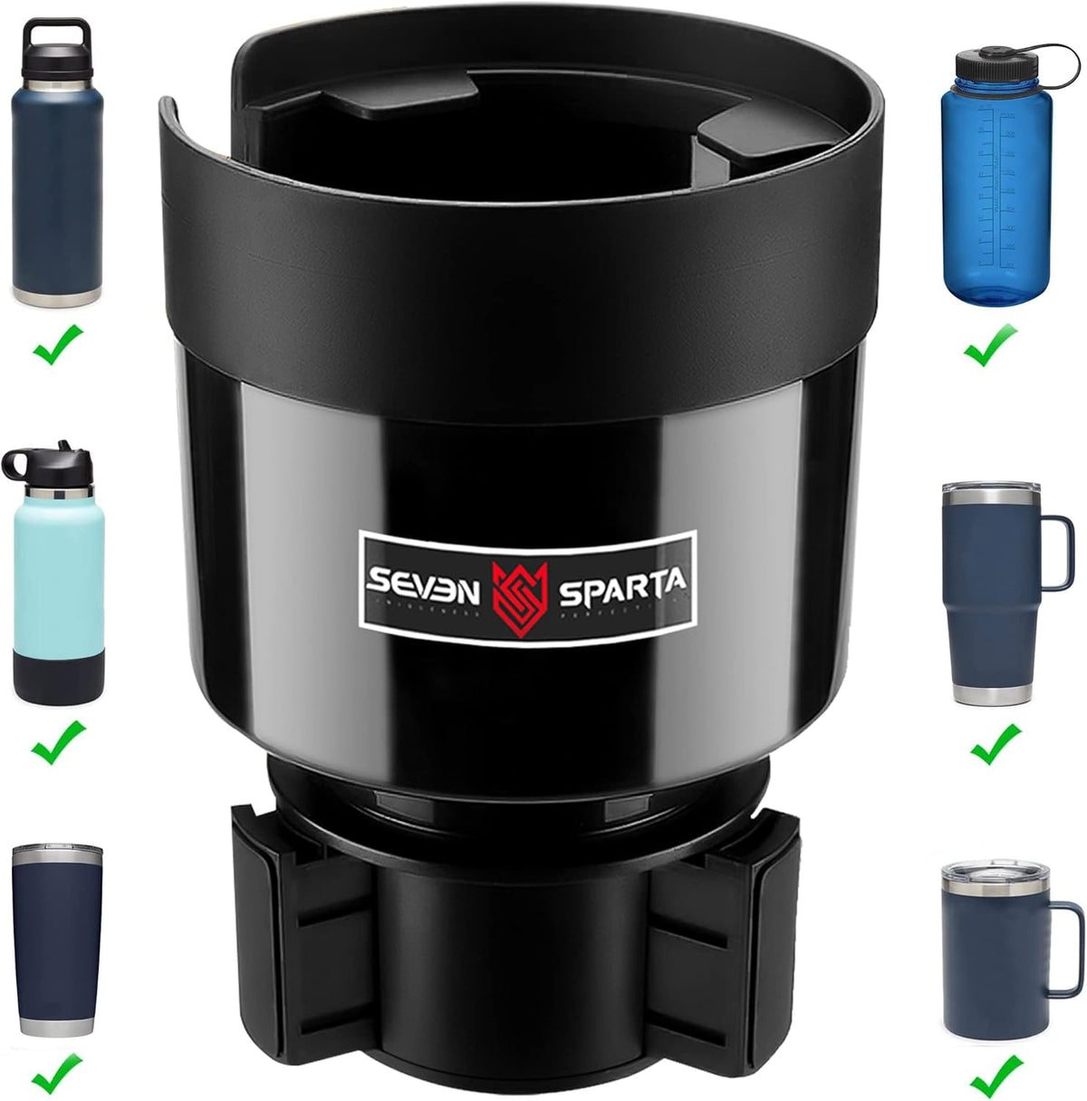 Seven Sparta Car Cup Holder Expander with Adjustable Base, Compatible with Hydro Flasks 32/40 Ounce, Compatible with Yeti Ramblers 20/26/30 Ounce