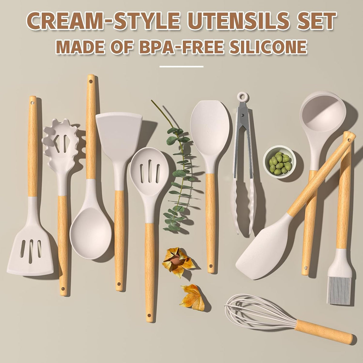 Umite Chef Kitchen Cooking Utensils Set, 33 pcs Non-Stick Silicone Cooking Kitchen Utensils Spatula Set with Holder, Wooden Handle Silicone Kitchen