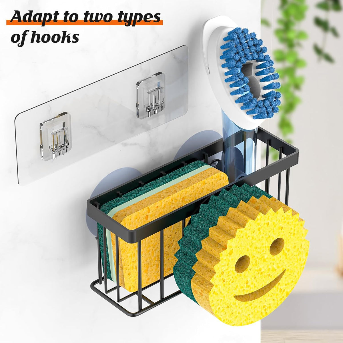 Sponge Holder Smiley Face, Sink Caddy for kitchen Sink, Kitchen Organizer Sponge Holder with 2 PCS Suction Cups/1 PCS Adhesive Strips, Designed for