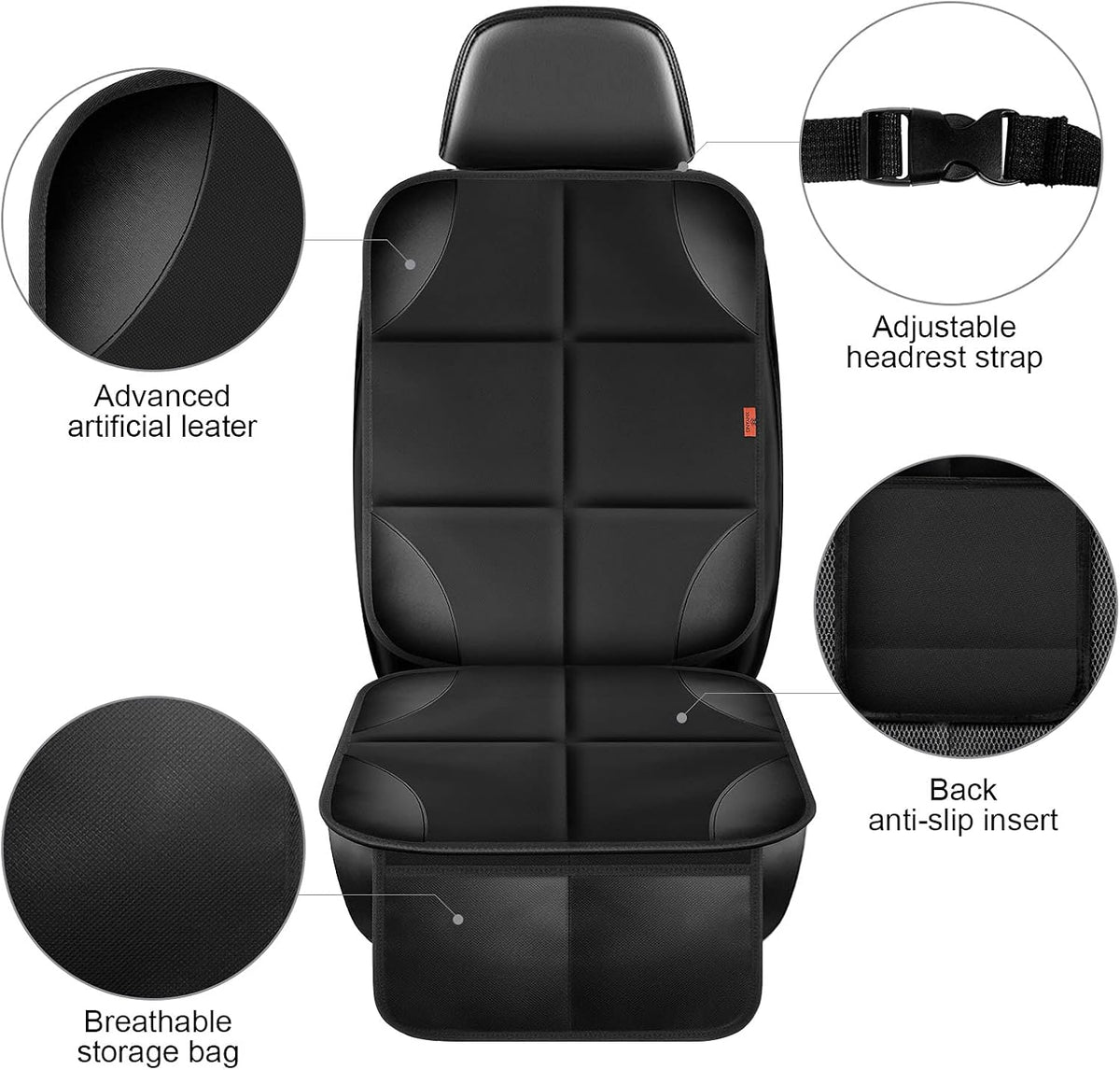 Car Seat Protector 1 Pack Car Seat Cushion Mat Thickest Padding,Waterproof 600D Fabric Car Seat Covers for Non-Slip Backing Mesh Pockets for Baby and