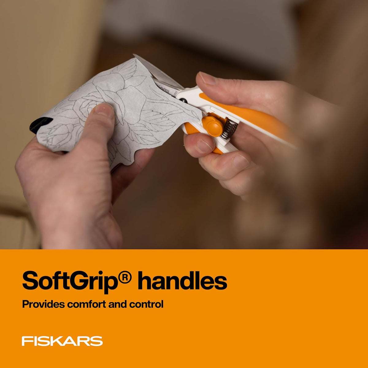 Fiskars Micro-Tip Spring Assisted Scissors, Precision Cutting Stainless Steel Blades, Comfort Handle, Cut Details in Fabric, Sewing Scissors and Arts