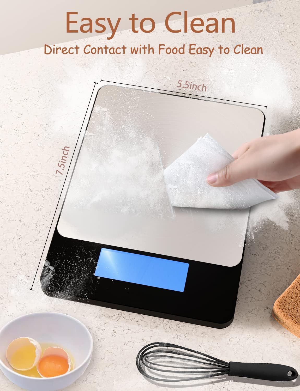 Food Scale -33lb Digital Kitchen Scale for Food Ounces Grams Rechargeable 304 Stainless Steel,Batteries and Type-C Charging | Perfect for Meal Prep