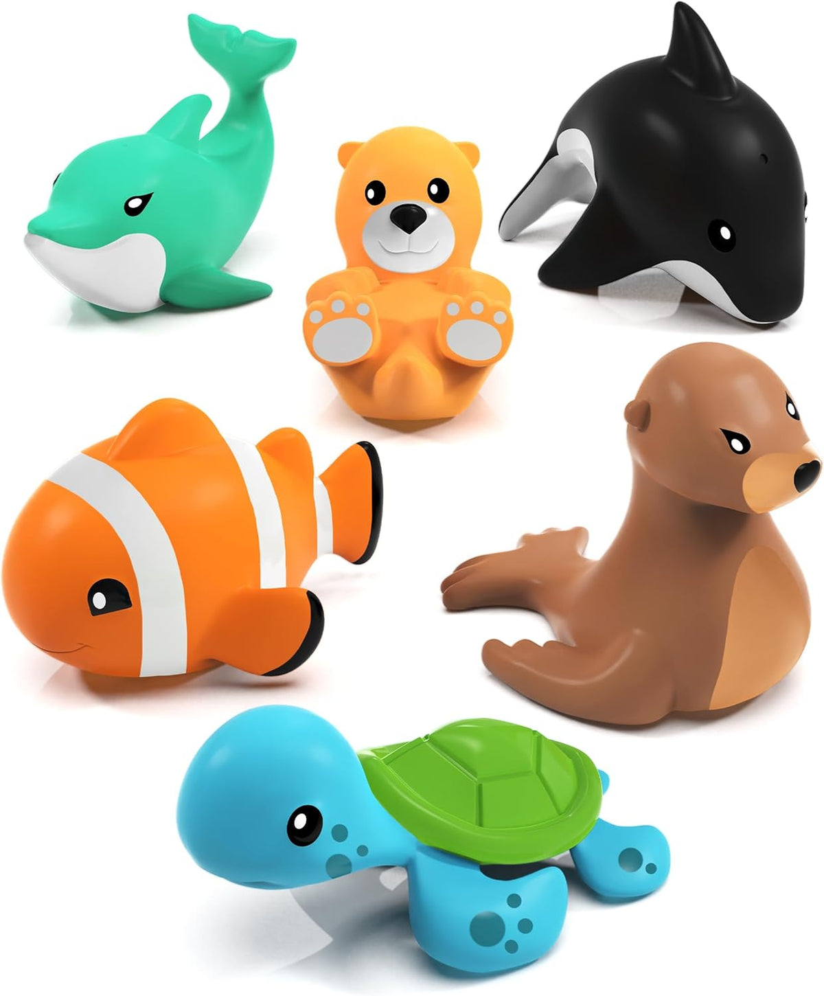 Tub Works® Marine™ Mold Free Bath Toys, 6 Pack | Sealed, No Hole Bath Toys Design Keeps Moisture Out | Soft, Squeezable & Float on Water | Easy-Grip