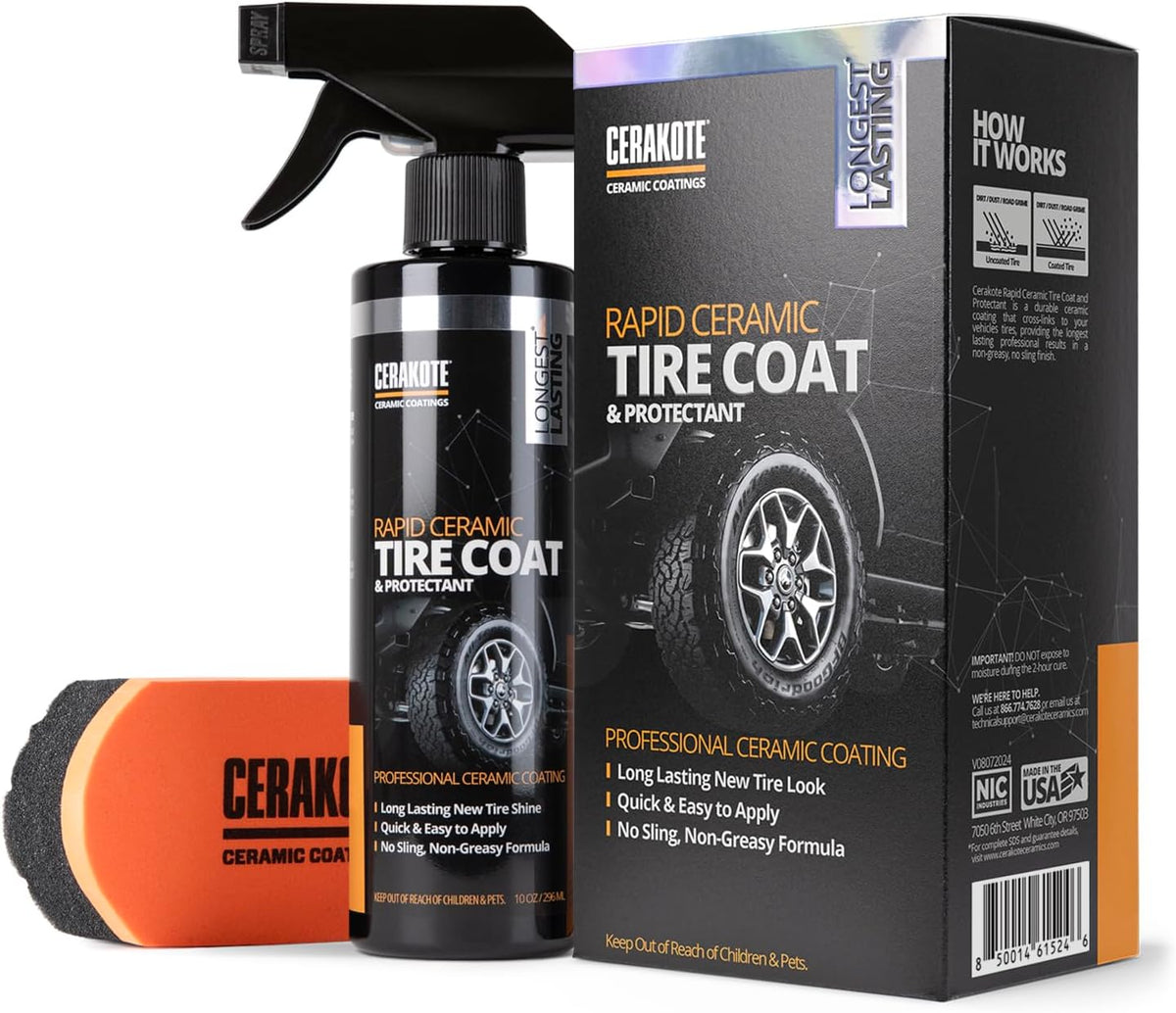 CERAKOTE Rapid Ceramic Tire Coat – Showroom New Tire Shine – Deep Tire Black Finish – Lasts Up to 10x Longer – No Sling, Non-Greasy Ceramic Tire