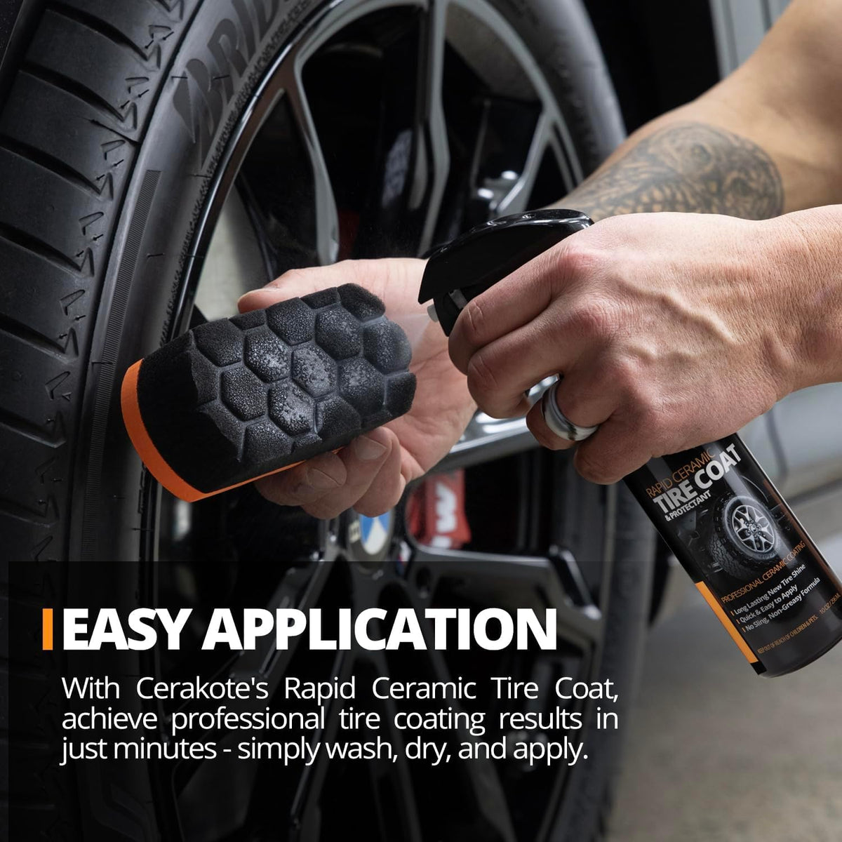 CERAKOTE Rapid Ceramic Tire Coat – Showroom New Tire Shine – Deep Tire Black Finish – Lasts Up to 10x Longer – No Sling, Non-Greasy Ceramic Tire
