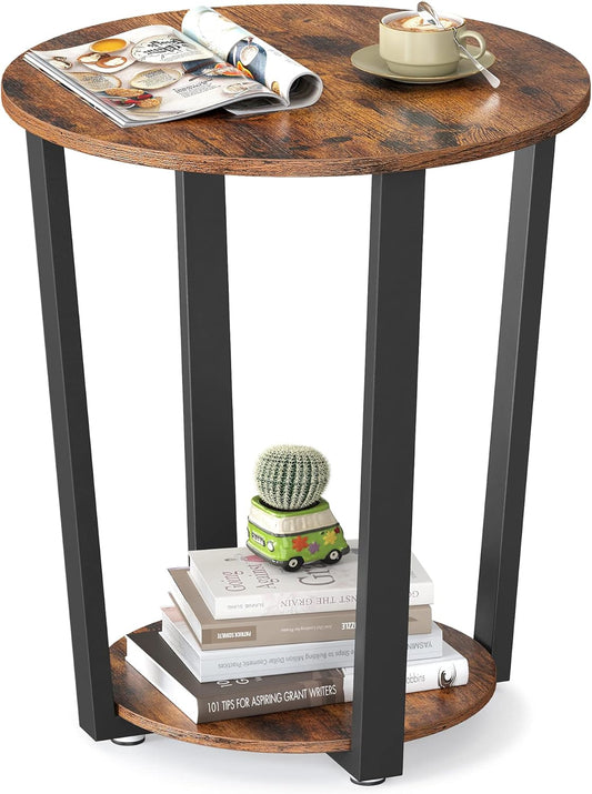 VASAGLE Round Side End Table, 2-Tier Accent Bedside Table with Storage Shelf, Easy Assembly, Nightstand for Small Spaces, Living Room, Bedroom