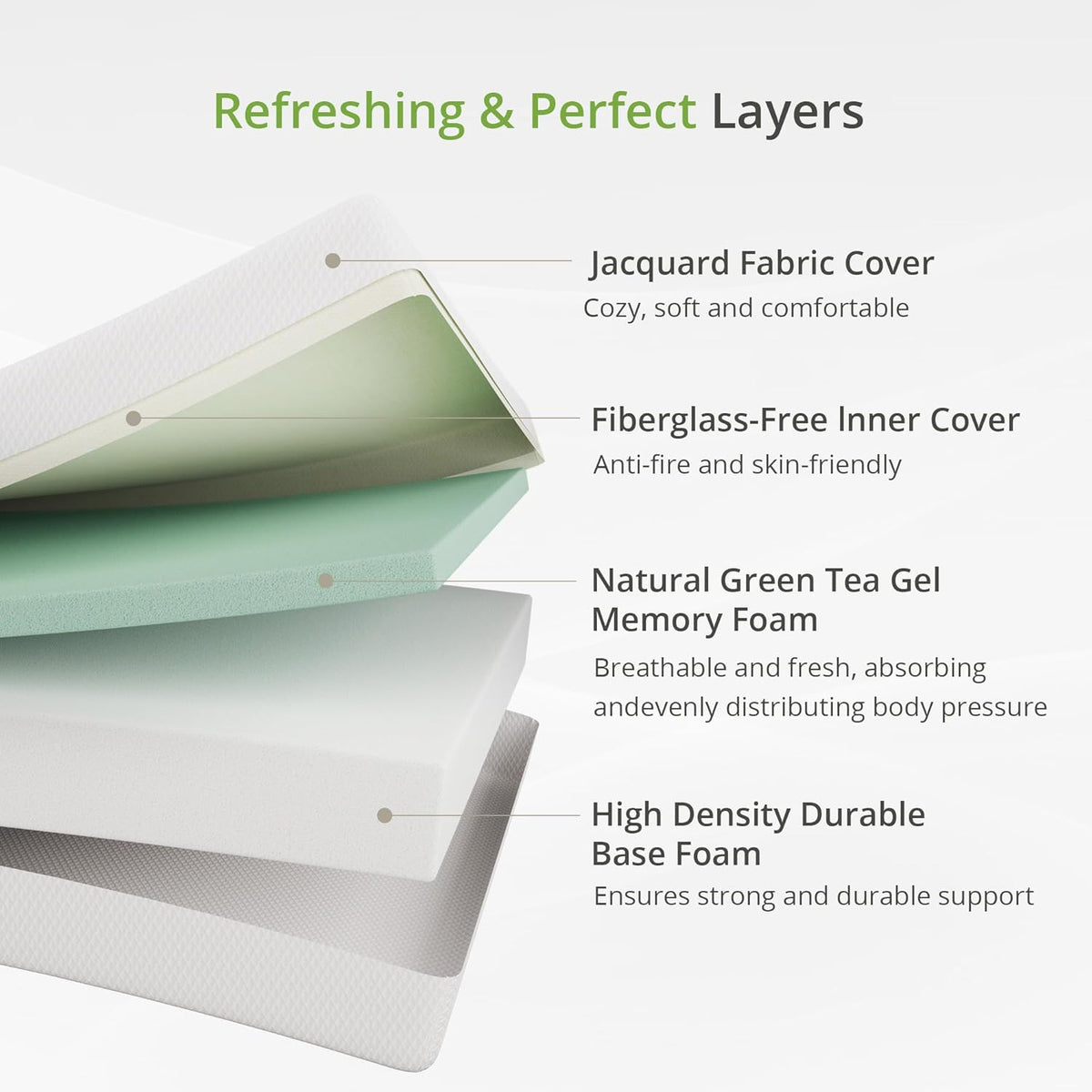 EGOHOME 10 Inch Queen Mattress, Memory Foam Mattress in a Box with Cooling Green Tea Gel, Relieve Pressure with Medium Support, CertiPUR-US