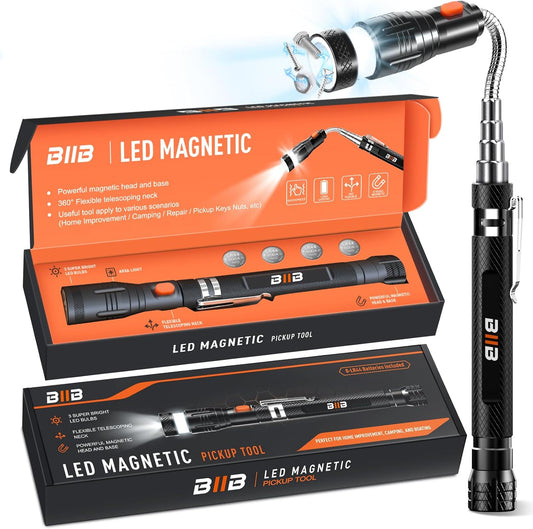BIIB Stocking Stuffers for Men Adults, Gifts for Men LED Telescoping Magnetic Pickup Tools, Mens Gifts for Dad Him Boyfriend, White Elephant Gifts