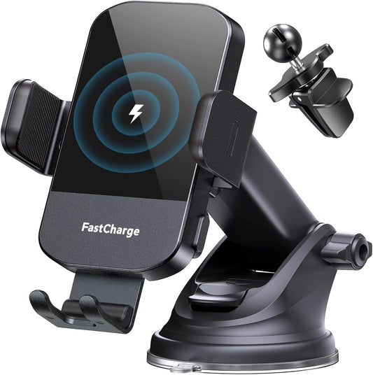 CHGeek Wireless Car Charger, 15W Fast Charging Auto Clamping Car Charger Phone Mount Phone Holder fit for iPhone 16 15 14 13 12 Pro Max 11 XR XS