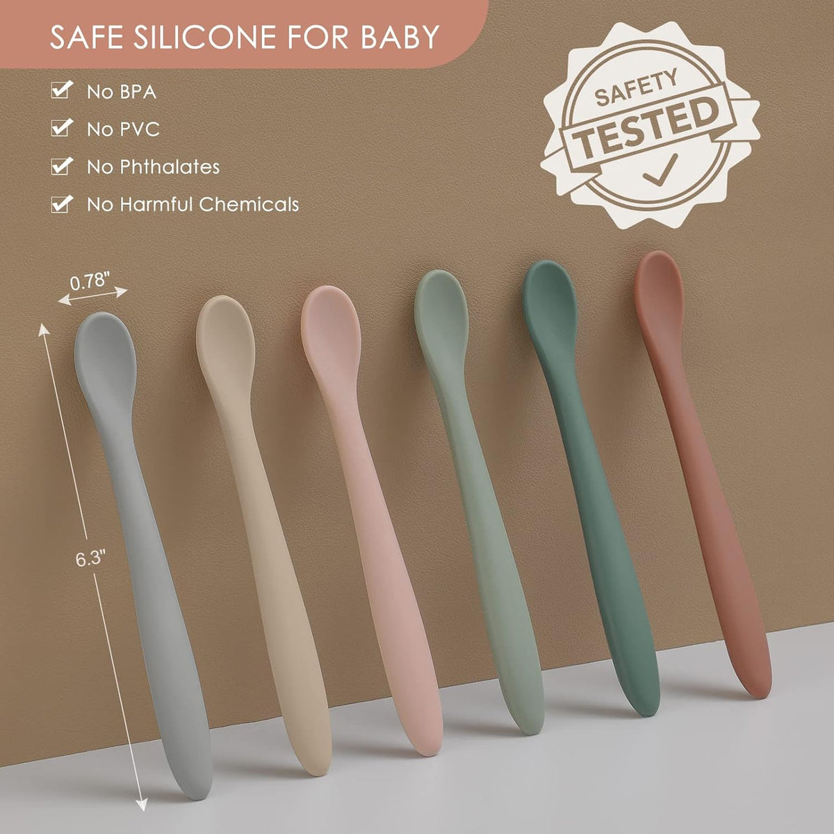 6-Piece Silicone Baby Feeding Spoons, First Stage Infant Spoons, Soft-Tip Easy on Gums I Baby Training Spoon | Infant Utensils Feeding Supplies