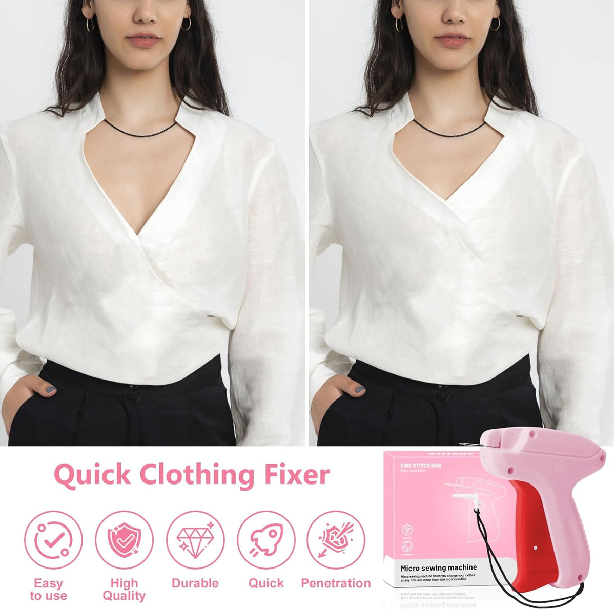 Stitch Gun with 6 Fine Needles,4000 Pcs Micro Fasteners(2000 White & 2000 Black).Quick Clothing Fixer Stitch Gun for Clothes Quick Stitchy Sewing Gun