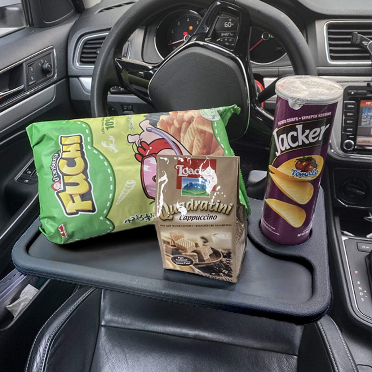 JUSTTOP Car Steering Wheel Desk for Laptop,Multipurpose Travel Car Accessories, Car Seat Stand Trays for Eating, Steering Wheel Under Table
