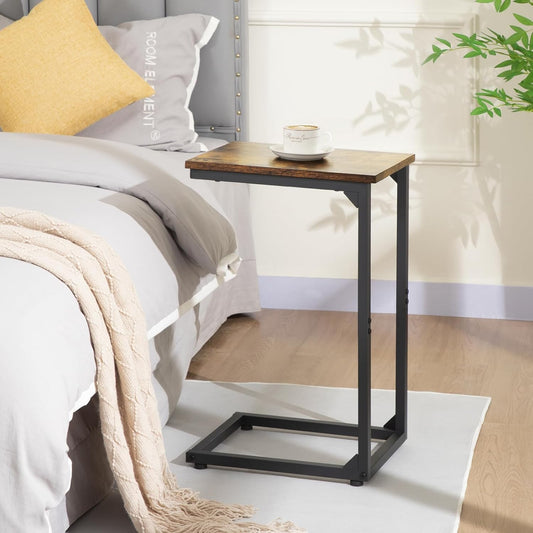 AMHANCIBLE C Shaped Side Table, End Tables Living Room Set of 2, Slide Under Couch Table for Sofa, TV Trays for Bedroom, Small Space, Rustic Brown