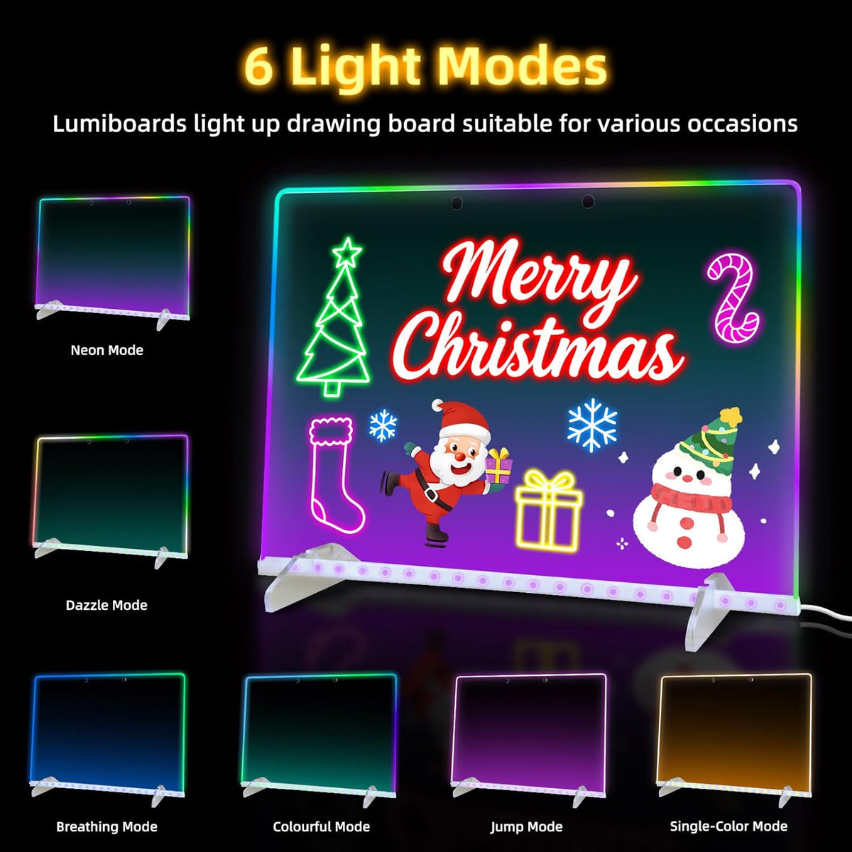 LED Note Board with 7 Colors, Includes Adapter, 13"x10" Led Drawing Board for Kids, Light Up Dry Erase Boards with 7 Markers, Soft Cloth, Hanging