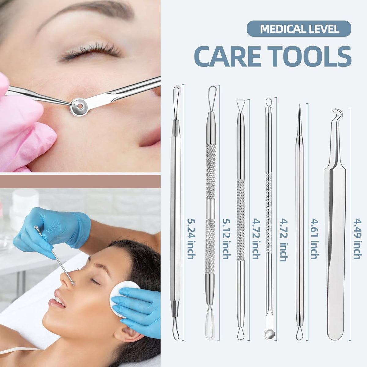 JPNK Blackhead Remover Tool Comedones Extractor Acne Removal Kit for Blemish, Whitehead Popping, 6 Pcs Zit Removing for Nose Face Tools with a
