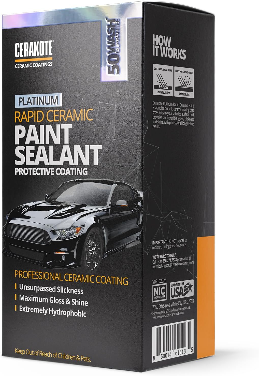 CERAKOTE Platinum Rapid Ceramic Paint Sealant Spray - 14 oz. - 50 Wash Rating - Maximum Gloss & Shine – Extremely Hydrophobic – Unmatched Slickness