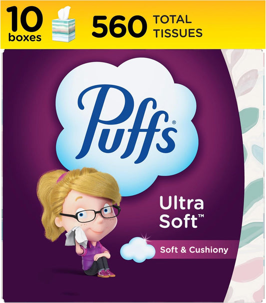 Puffs Ultra Soft Non-Lotion Tissues, 10 Cubes, 56 Tissues Per Box