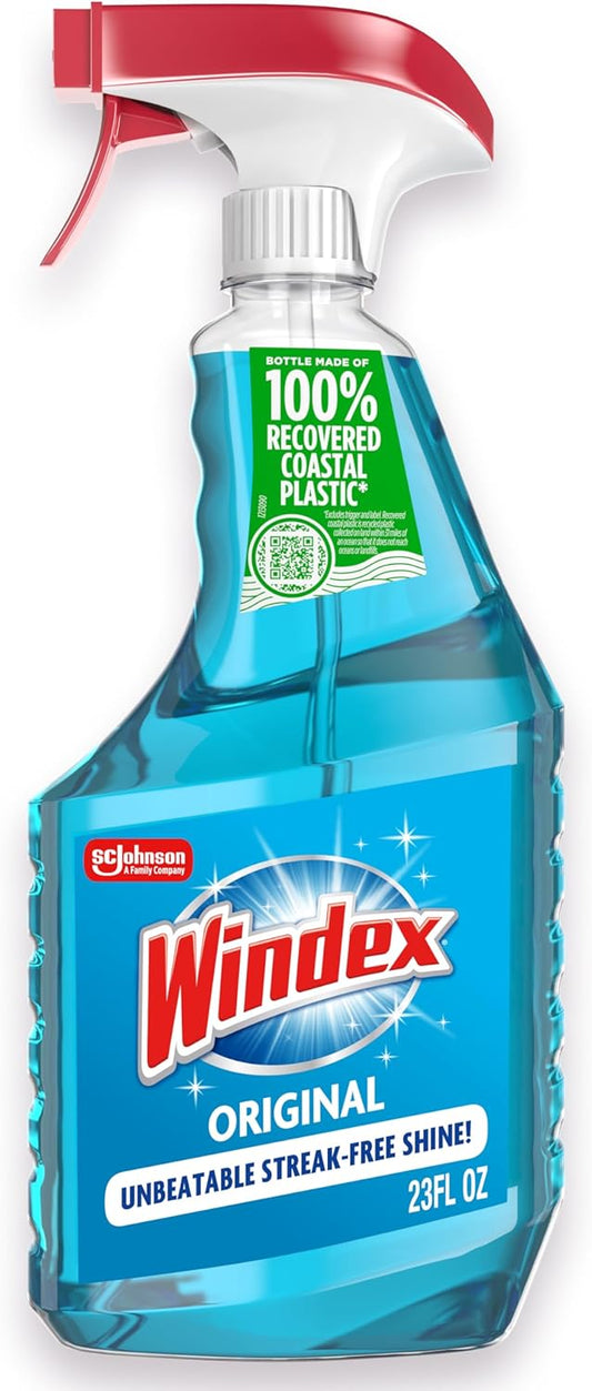 Windex Glass and Window Cleaner Spray Bottle, Packaging Designed to Prevent Leakage and Breaking, Surface Cleaning Spray, Original Blue Scent, 23 Fl