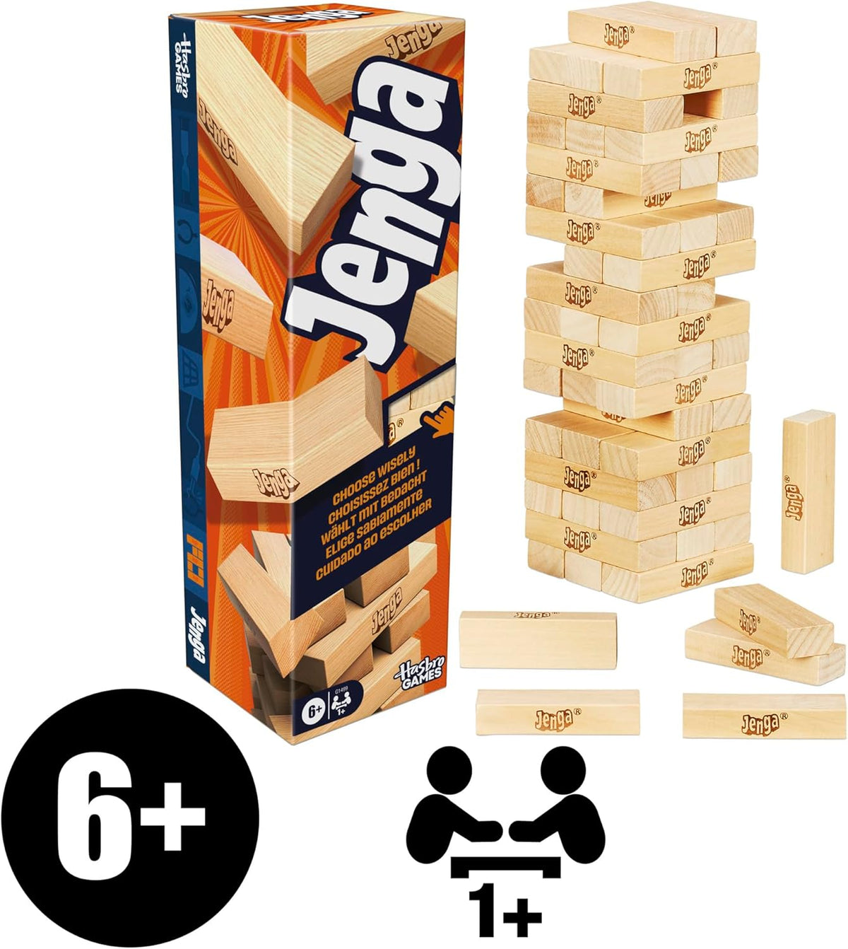 Hasbro Gaming Jenga Game | The Original Wood Block Game with Genuine Hardwood Blocks | Stacking Tower | Ages 6+ | 1 or More Players | Party Games for