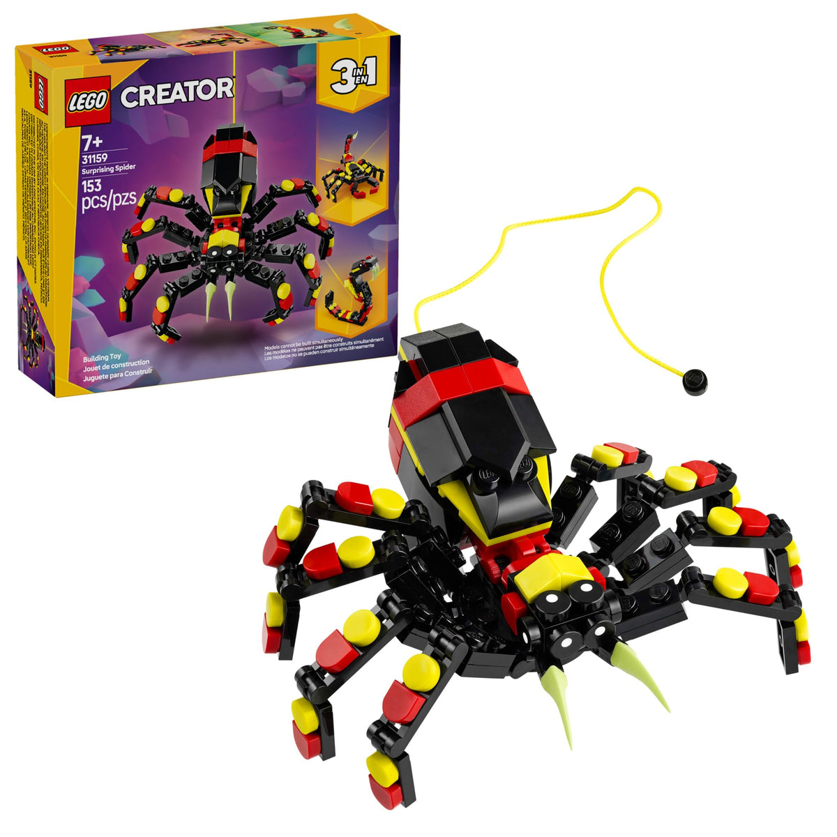 LEGO Creator 3 in 1 Wild Animals Surprising Spider Toy - Building Toy with 3 Build Options, Spider, Scorpion, or Snake - Animal Figures for Kids