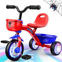 Tricycle for Toddlers 1-3 3-5 Year Olds, Spider Toddler Bike Baby Balance Bike with Colorful Lighting Wheels & Large Basket, Birthday Gift and Toy
