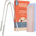 MasterMedi Tongue Scraper for Adults with Multicolor Travel Cases (2 Pack), 100% Stainless Steel, Reduce Bad Breath, Tongue Scrubber, Easy to Use