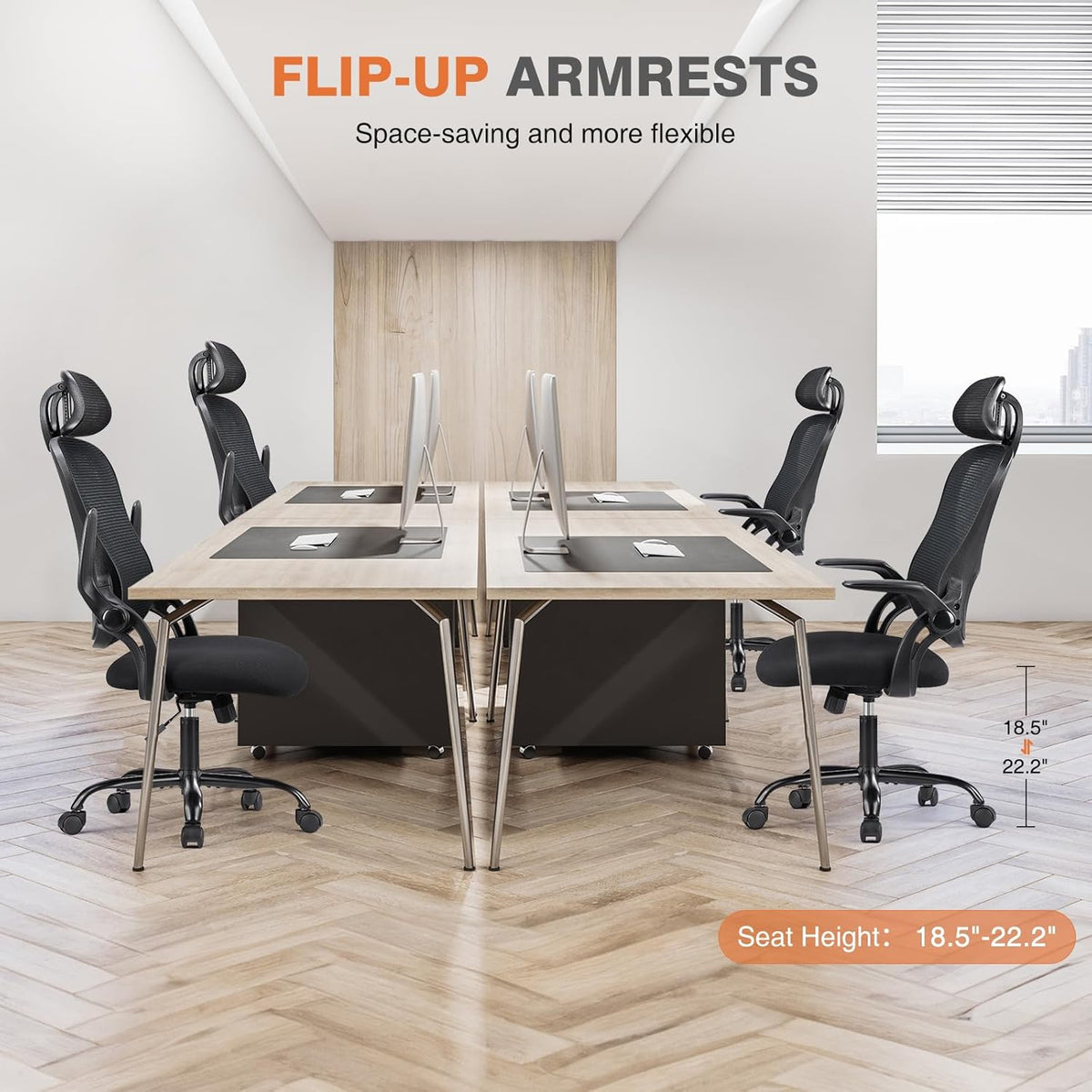 Sweetcrispy Office Computer Desk Chair, Ergonomic High-Back Mesh Rolling Work Chairs with Wheels and Adjustable Headrests, Comfortable Lumbar