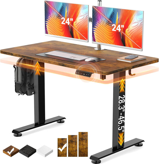 Veken 47.2" Standing Desk, Adjustable Height Office Desk with Wood Desktop, Computer Table for Home Work, Study and Gaming, Small Spaces, Modern