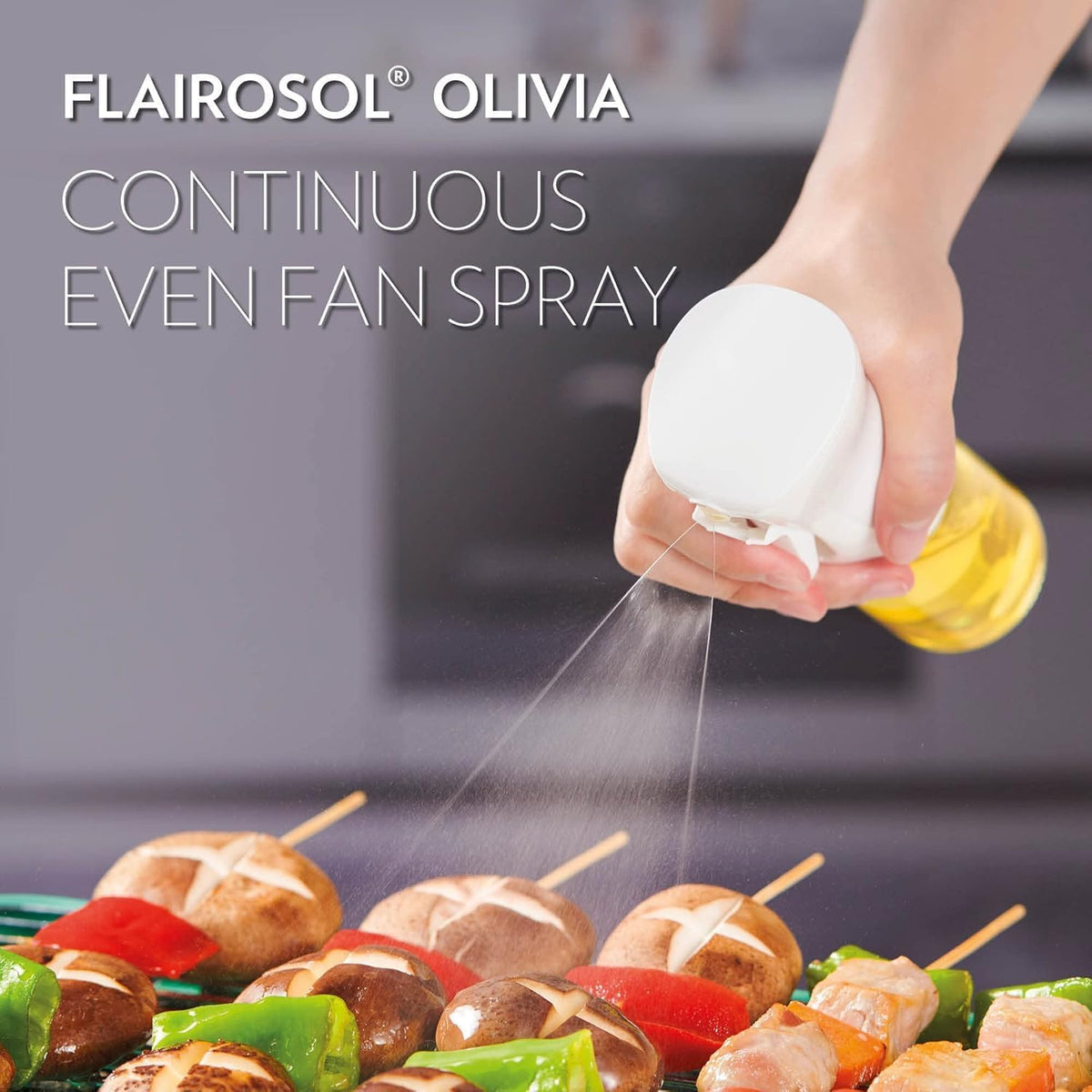 FLAIROSOL OLIVIA. The Original Advanced Oil Sprayer for Cooking, Salads, BBQs and More, Continuous Spray with Portion Control, Trusted by Chefs