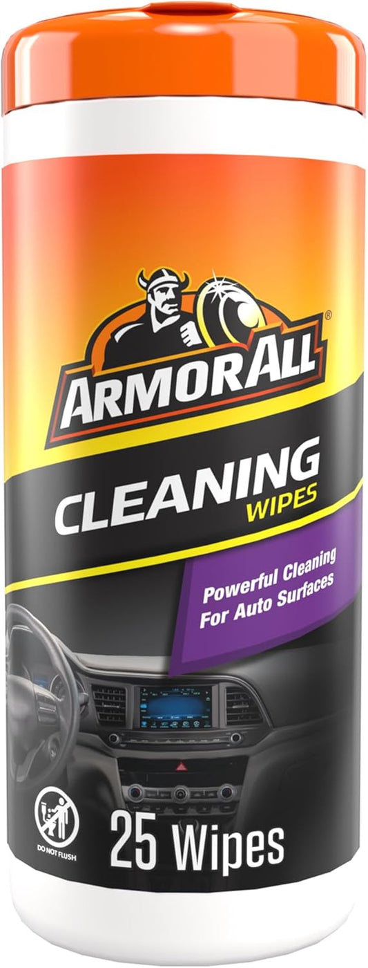 Armor All Interior Car Cleaning Wipes, 25 Count Canister, Powerful Cleaning for Dashboards, Vinyl, Clear Plastics, Carpet and Fabric