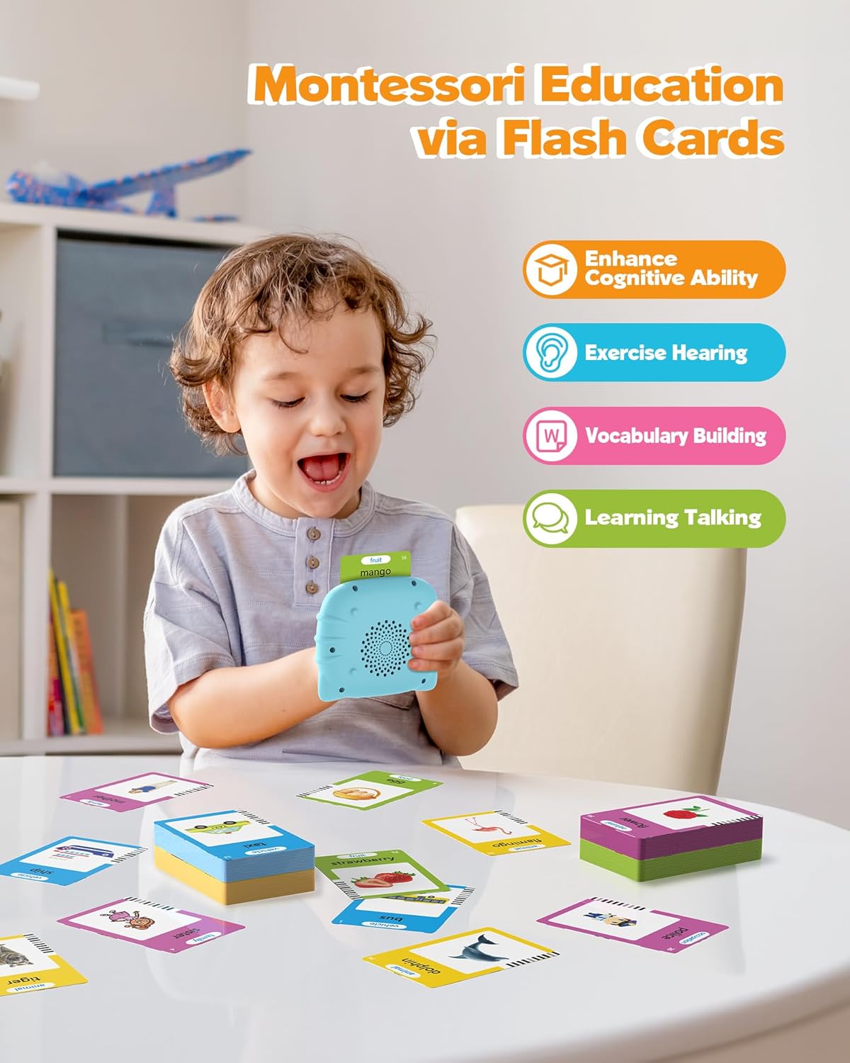 Talking Flash Cards for Toddlers 1 2 3 4 Year Olds, Montessori Language Learning with 224 Words, Pocket Speech Therapy and Autism Playthings