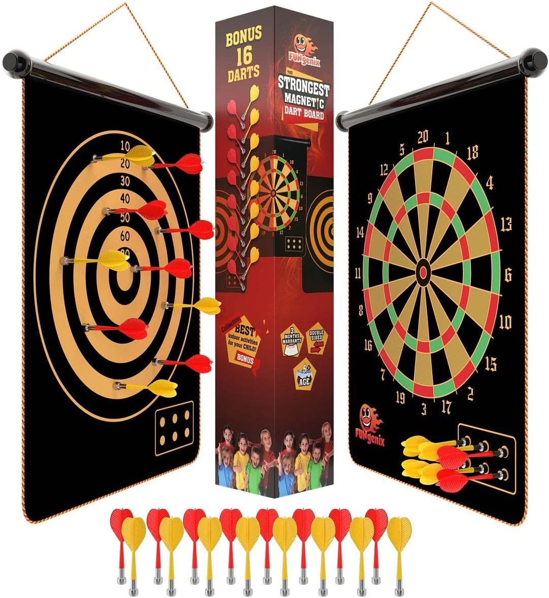 Magnetic Dart Board for Kids - Indoor Outdoor Darts Game, 16pcs Magnetic Darts, Double Sided Board Games Set, Best Toys Gifts for Teenage Age 5 6 7 8