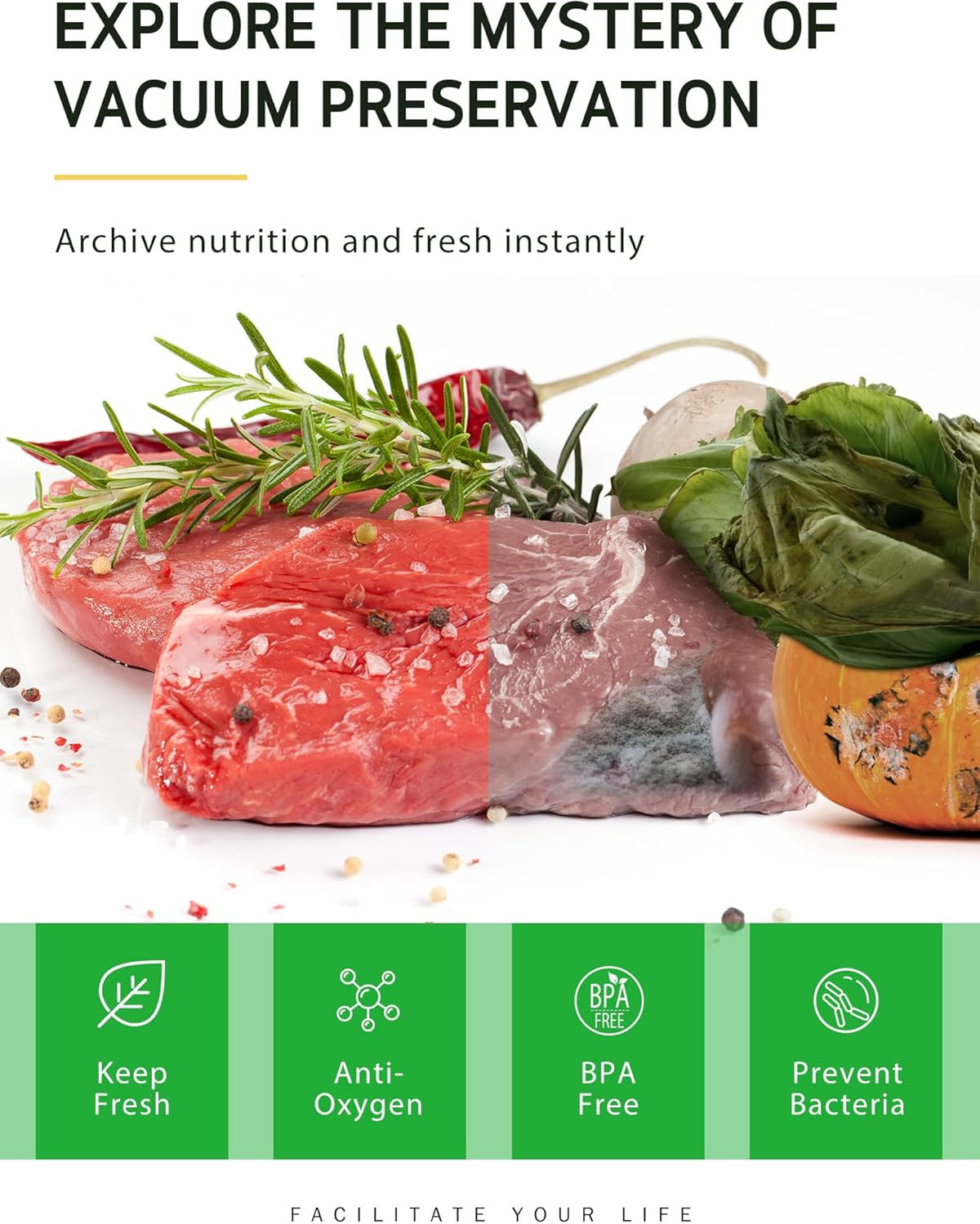 Syntus Vacuum Sealer Bags, 6 Pack 3 Rolls 11" x 20' and 3 Rolls 8" x 20' Commercial Grade BPA Free Bag Rolls, Food Vac Bags for Storage, Meal Prep or