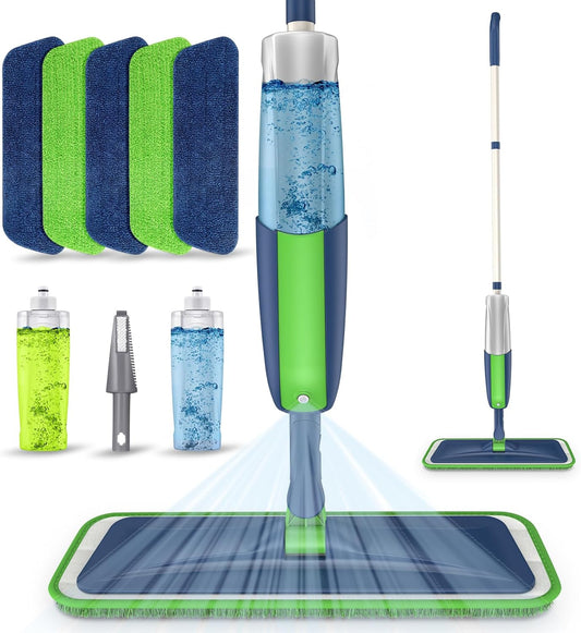 Spray Wet Mops for Hardwood Floor Cleaning: MEXERRIS Floor Mop with 5 Washable Pads for Swiffer Powermop & 2 Refillable Bottles - Home Commercial