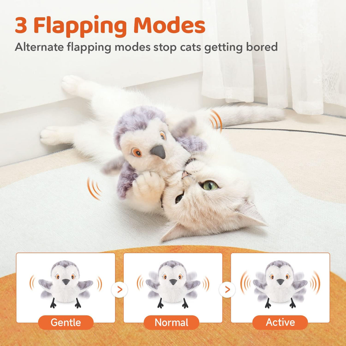 Potaroma Cat Toys Flapping Bird (No Flying), Lifelike Sandpiper Chirp Tweet, Rechargeable Touch Activated Kitten Toy Interactive Cat Exercise Toys