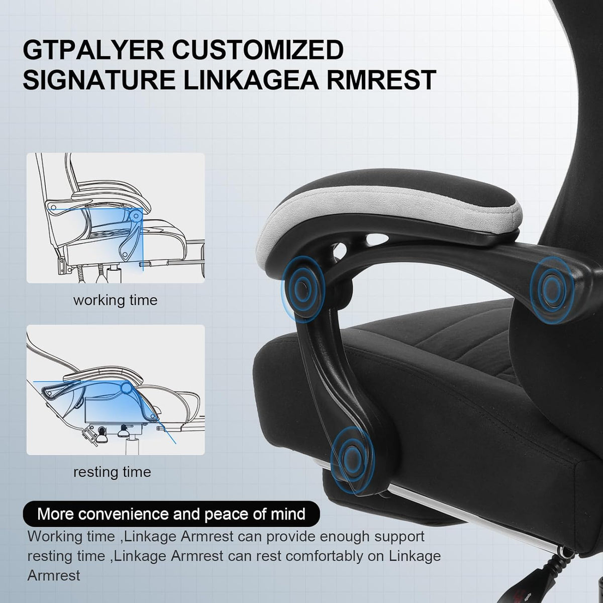 GTPLAYER Gaming Chair, Computer Office Chair with Pocket Spring Cushion, Linkage Armrests and Footrest, High Back Ergonomic Computer Chair with