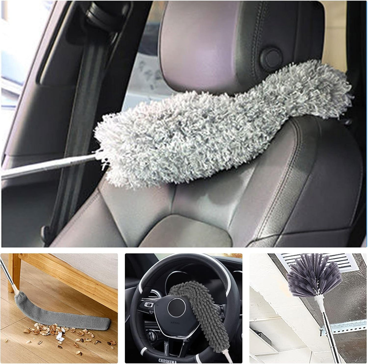 Microfiber Feather Duster 5-in-1 Kit, Dusters for Cleaning, Duster with Extension Pole 100 Inches, Cobweb Duster, Microfiber Dusters for High