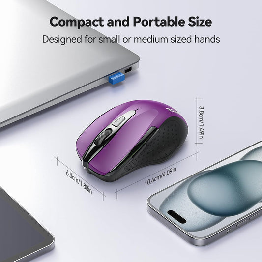 TECKNET Wireless Mouse, 2.4G Ergonomic Optical Mouse, Computer Mouse for Laptop, PC, Computer, Chromebook, Notebook, 6 Buttons, 24 Months Battery