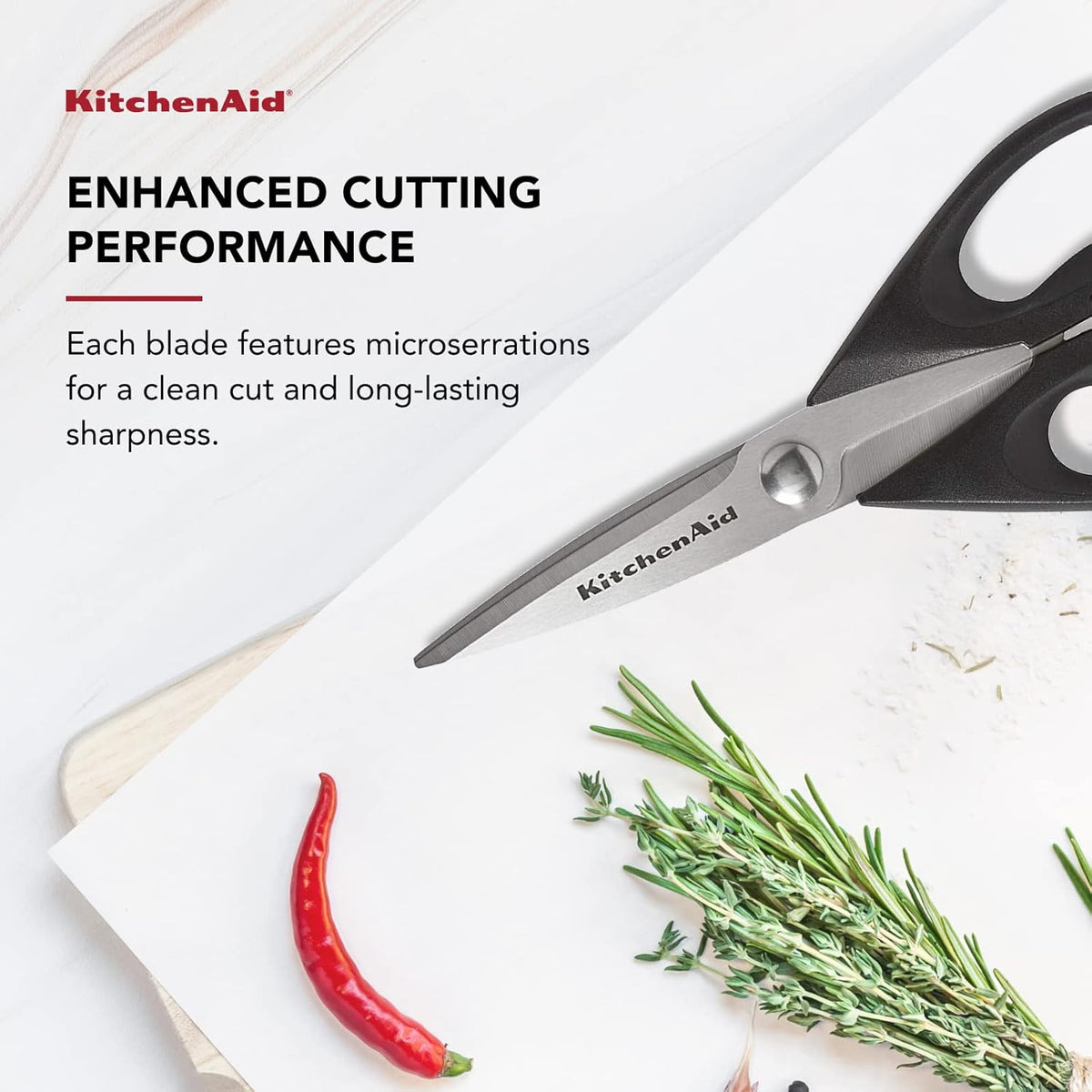 KitchenAid All Purpose Kitchen Shears with Protective Sheath Durable Stainless Steel Scissors, Dishwasher Safe, Soft Grip Comfort Handle, 8.72 Inch