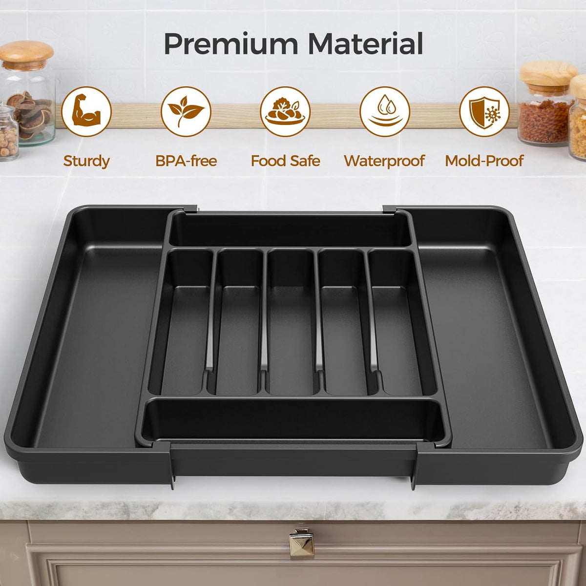 Extra Large Expandable Silverware Organizer, BPA-Free Food-Safe Cutlery Flatware Organizer, Kitchen Utensil Drawer Organizer, Adjustable Silverware