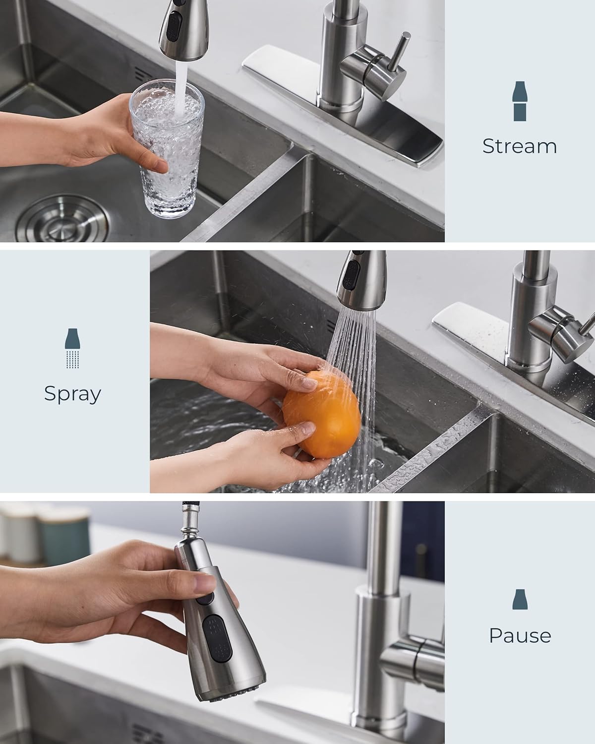 FORIOUS Kitchen Faucets with Pull Down Sprayer, Brushed Nickel, High Arc Single Handle Classic Stainless Steel Sink Faucet 1 or 3 Hole, Suitable for