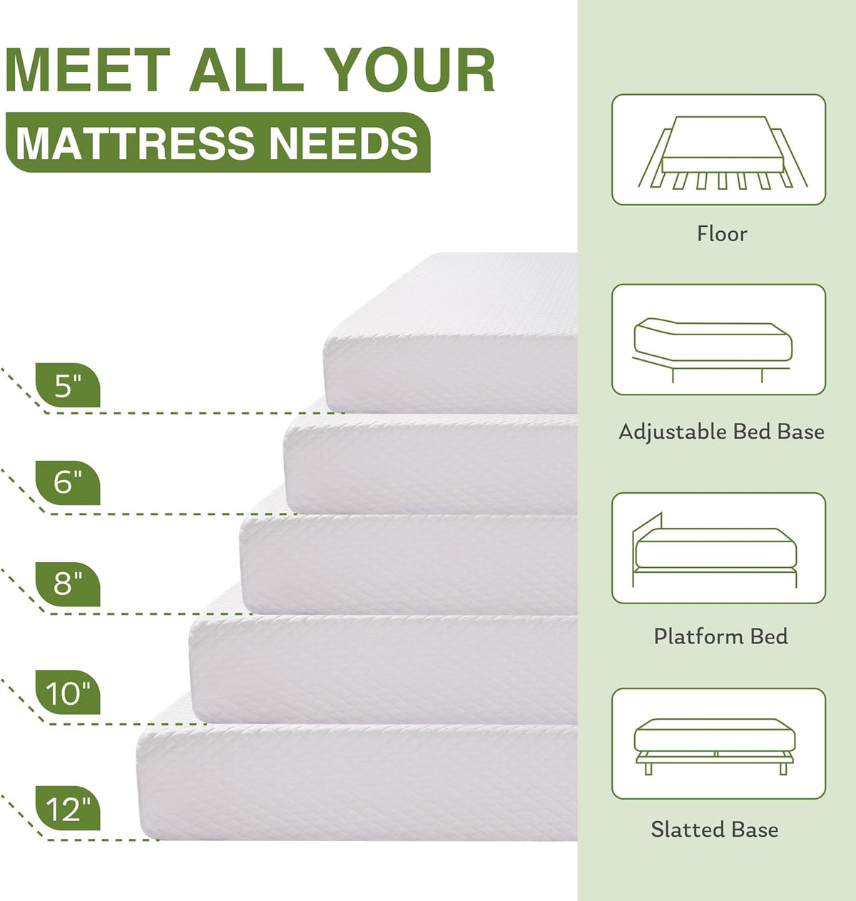 EGOHOME Full Size Memory Foam Mattress, 8 Inch Bed Mattress in A Box with Cooling Green Tea Gel, Pressure Relief with Medium Firm Support