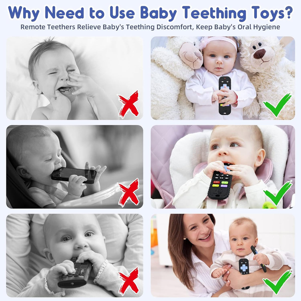 Teething Relief Teethers Toys for Babies 3-6-12 Months Gifts, Food Grade Silicone Sensory Baby Remote Control Teether Bath Toy for Newborn Infant Boy