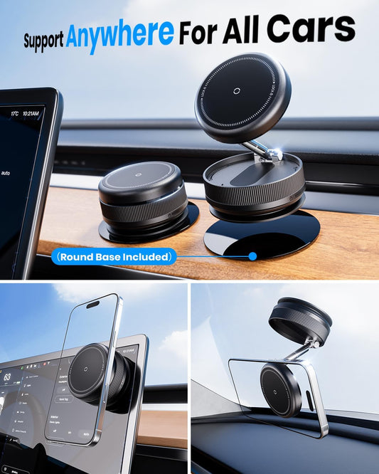 2026 Upgraded 360° Vacuum Magnetic Car Phone Holder for Magsafe [96+LBS Strongest Suction & 2800gf Strongest Magnetic], Adjustable Car Phone Mount