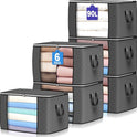 90 L Large Storage Bags, 6 Pack Clothes Storage Bins Foldable Closet Organizers Storage Containers with Reinforced Handle for Clothing, Blanket