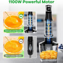 Immersion Blender Handheld Corded Hand Blenders Set 1100W, Trigger Variable Speed 5 in 1 Stick Emulsifier with Chopper, Whisk and Frother for Soup